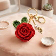 Crochet 3D Rose Keychain