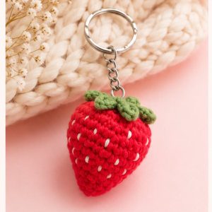 Crochet 3D Strawberry Keychain
