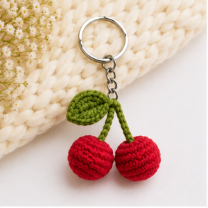 Crochet 3D Cherry Keychain