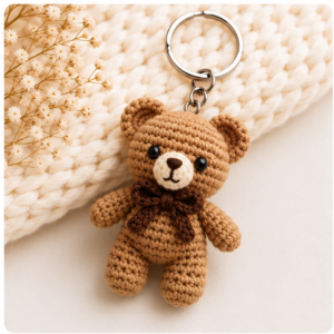 Crochet 3D Teddy Bear Keychain