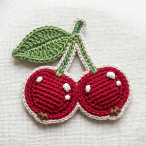 Crochet 2D Cherry keychain