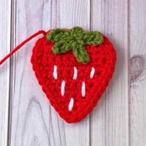 Crochet 2D Strawberry keychain
